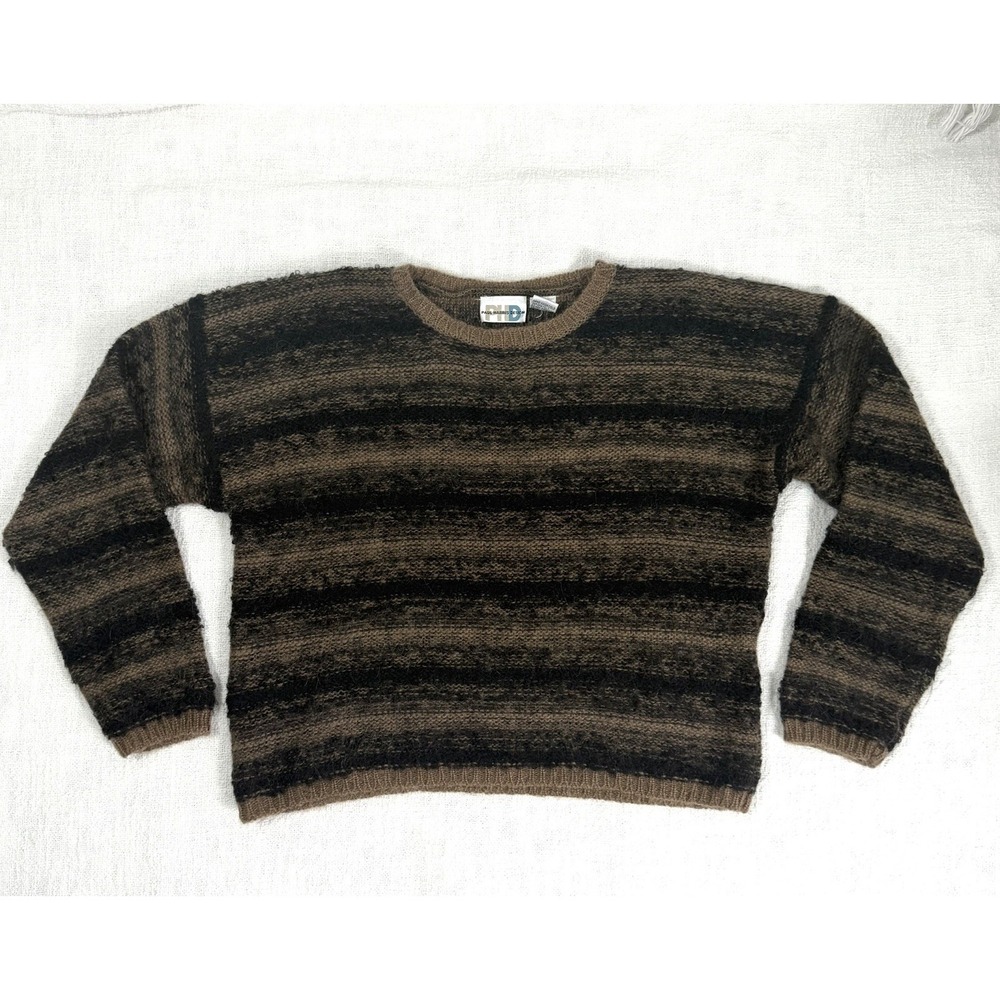 Vtg Paul Harris Women's Black Brown Stripped Mohair Blend Pull Over Sweater Sz M